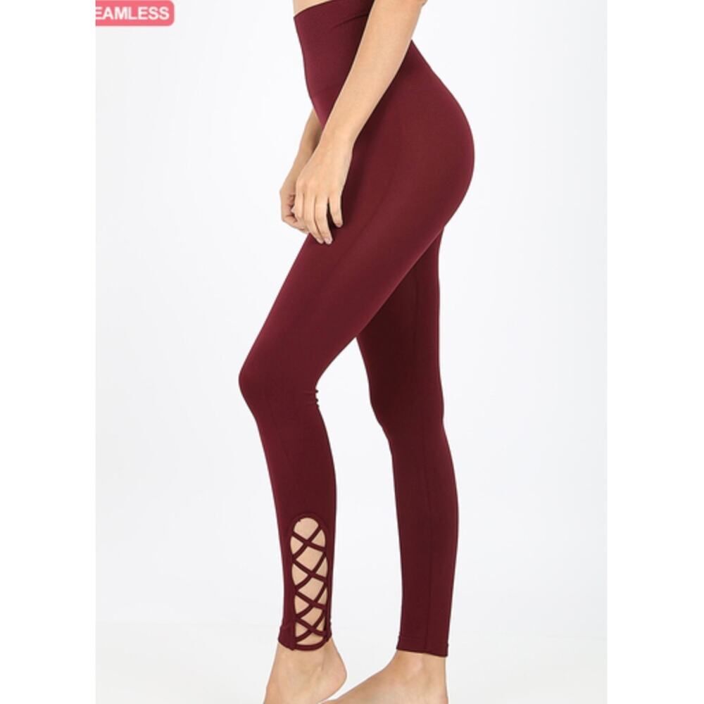 Zenana Lattice Hem High Waist Leggings L/XL